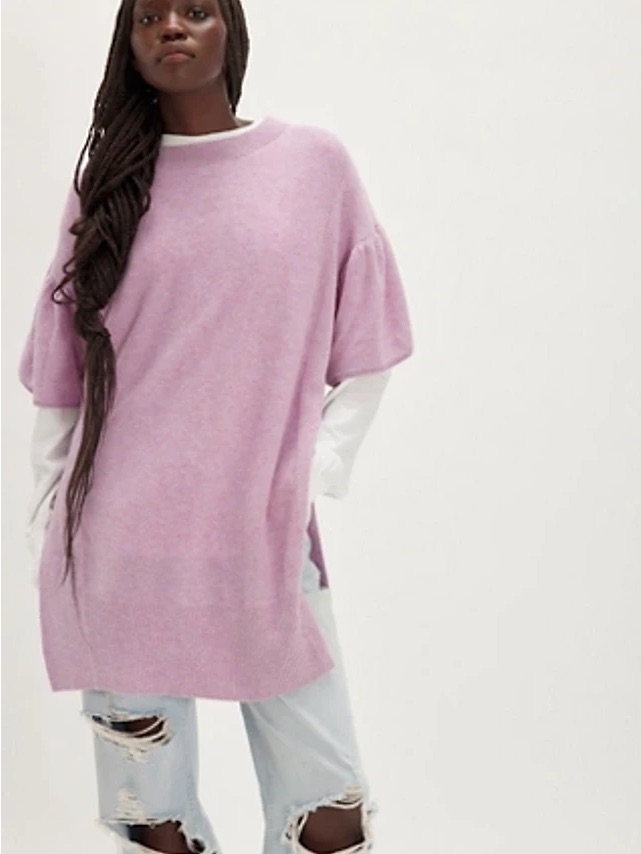 Nwt New Xs Fits Small Wethe Free People Meantime Cashmere Tee Tunic Lilac Top